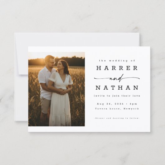 Invitation Élégant Code QR de Photo de Mariage de Script Mode (Devant)