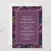 Invitation Élégant code QR de réponse florale Bourgogne pour (Devant)