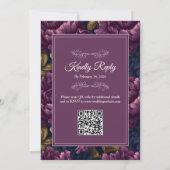 Invitation Élégant code QR de réponse florale Bourgogne pour (Dos)