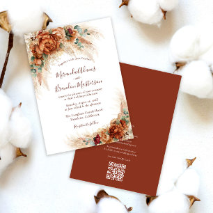 Invitation Élégant Code QR en Terre Cuite Floral Mariage Bohè