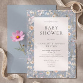 Invitation Élégant Code QR Fleur Sauvage Bleu Poussiéreux Bab