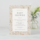 Invitation Élégant Code QR Fleur Sauvage Shower Bébé Beige (Debout devant)