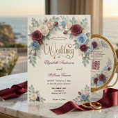 Invitation Élégant Code QR Fleurs Modernes Tout En Un Mariage