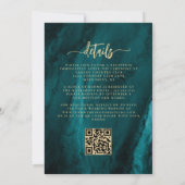 Invitation Élégant Code QR Floral Bleu sarcelle et Or Mariage (Dos)