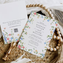 Élégant Code QR Floral de Fleur Sauvage Mariage Bo
