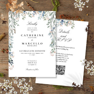 Invitation Élégant Code QR Floral de Fleurs Sauvages Mariage