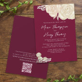 Invitation Elégant code QR floral ivoire d'aquarelle Bourgogn