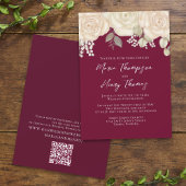 Invitation Elégant code QR floral ivoire d'aquarelle Bourgogn