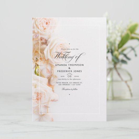 Invitation Elégant code QR floral RSVP Beach Wedding (Debout devant)
