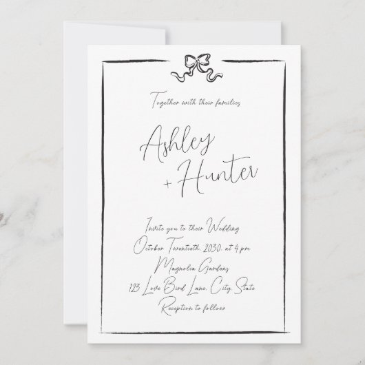 Invitation Élégant code QR Main noire traînée Bow (Devant)