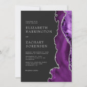 Invitation Élégant Code QR Mariage Argent Agate Violet Foncé (Devant)