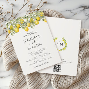 Invitation Elégant code QR Mariage citron de Bohême