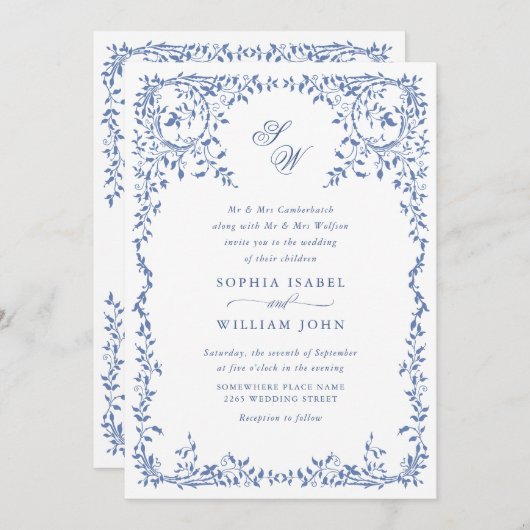 Invitation Élégant code QR Mariage de cadre Floral Ornate fra (Devant / Derrière)