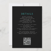 Invitation Élégant Code QR Mariage Floral Sombre Turquoise Ar (Dos)