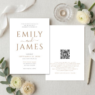 Invitation Élégant Code QR Mariage Noir Écriture Or Blanc