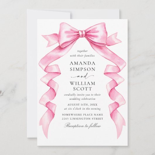 Invitation Élégant code QR Mariage pour mâchoires roses douce (Devant)