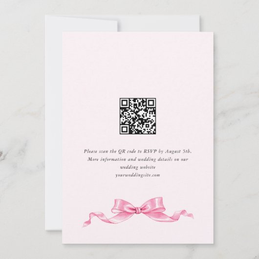 Invitation Élégant code QR Mariage pour mâchoires roses douce (Dos)