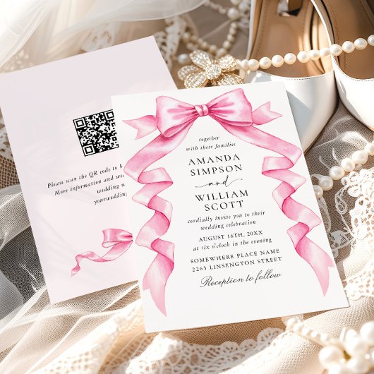 Invitation Élégant code QR Mariage pour mâchoires roses douce