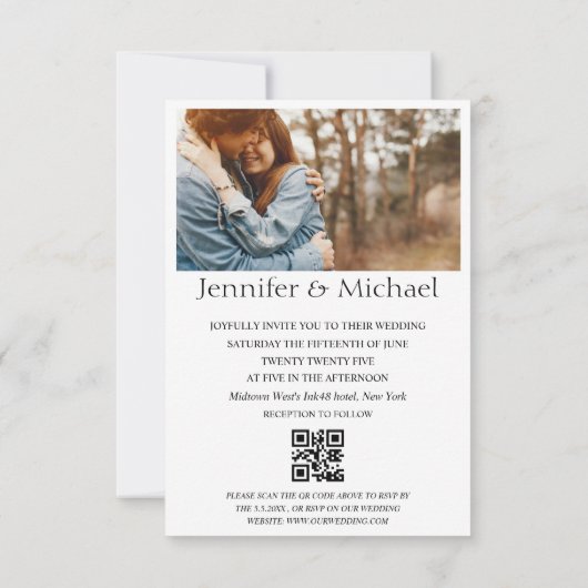 Invitation élégant code qr minimal rsvp 4 photos mariage (Dos)