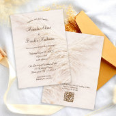 Invitation Élégant Code QR Moderne Herbe de Pampas Mariage Bo