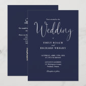 Invitation Élégant Code QR Moderne Mariage Bleu Nuit (Devant / Derrière)