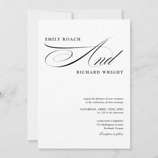 Invitation Élégant Code QR Moderne Mariage Noir et Blanc (Devant)