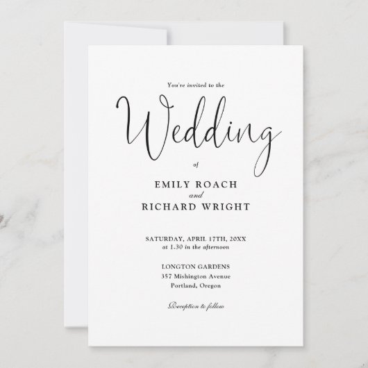 Invitation Élégant Code QR moderne Mariage noir et blanc (Devant)