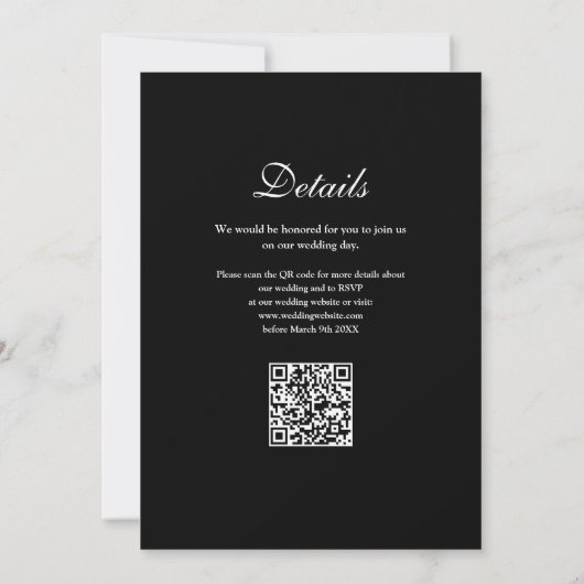 Invitation Élégant Code QR moderne Mariage noir et blanc (Dos)
