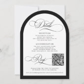 Invitation Élégant code QR noir blanc mariage voûté (Dos)