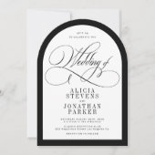 Invitation Élégant code QR noir blanc mariage voûté (Devant)