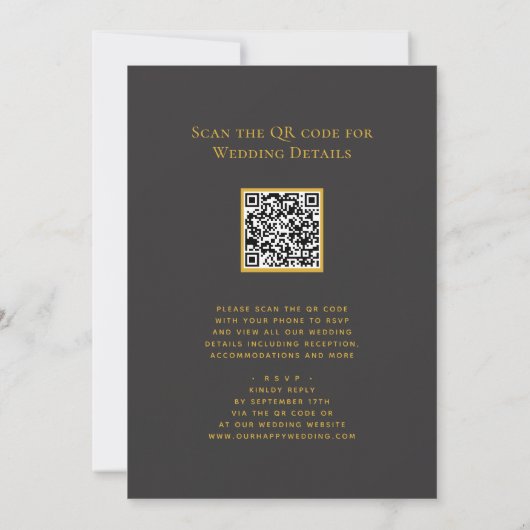Invitation Élégant code QR noir tout en un Mariage moderne (Dos)