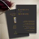 Invitation Élégant code QR noir tout en un Mariage moderne<br><div class="desc">Élégante Typographie moderne noir et or QR Code All in One Minimalist Faire-part de mariage Card. Célébrez votre journée spéciale avec cette belle et élégante carte de faire-part de mariage pour embellir votre occasion spéciale. Tous les textes sont pré-arrangés pour que vous personnalisiez facilement et rapidement avec vos propres détails....</div>