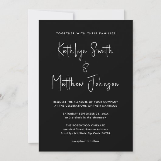 Invitation Élégant code QR noir tout en un Mariage moderne (Devant)