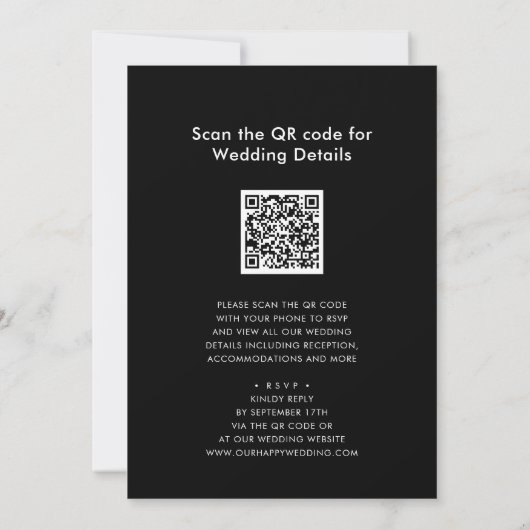Invitation Élégant code QR noir tout en un Mariage moderne (Dos)