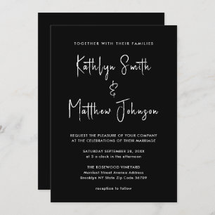 Invitation Élégant code QR noir tout en un Mariage moderne