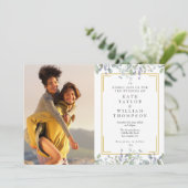 Invitation Élégant Code QR Photo Florale de Mariage de Verdur (Debout devant)