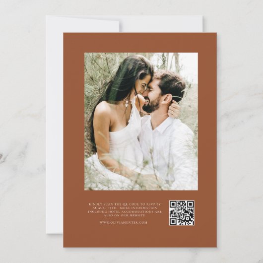 Invitation Élégant code QR Terracotta All in One Mariage (Dos)