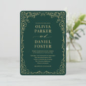 Invitation Élégant Code QR Vert Émeraude Photo Mariage (Debout devant)