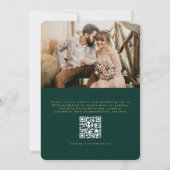 Invitation Élégant Code QR Vert Émeraude Photo Mariage (Dos)