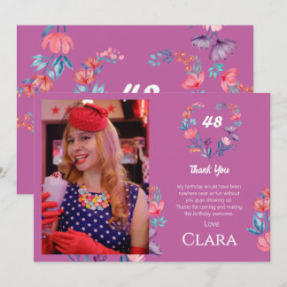 Invitation Elégant coeur aquarelle fleurie anniversaire merci