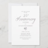 Invitation Élégant Cœur Argent 25e Anniversaire (Devant)