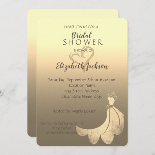 Invitation Elégant coeur de Parties scintillant or, Fête des (Devant / Derrière)