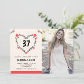 Invitation Elégant Coeur Floral Rouge pour ses 37 ans (Debout devant)