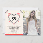 Invitation Elégant coeur floral rouge pour ses 39e anniversai (Devant)