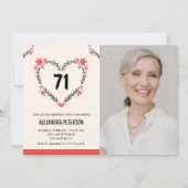 Invitation Elégant Coeur Floral Rouge pour ses 71 ans (Devant)