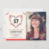 Invitation Elégant coeur floral rouge pour son 57e anniversai (Devant)