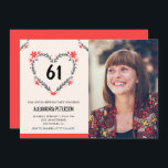 Invitation Elégant Coeur Floral Rouge pour son 61e anniversai<br><div class="desc">Elégant Coeur Floral Rouge pour son 61e anniversaire Invitation moderne</div>