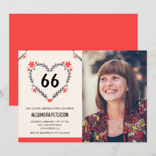 Invitation Elégant coeur floral rouge pour son 66e anniversai