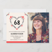 Invitation Elégant coeur floral rouge pour son 68e anniversai (Devant)