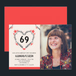 Invitation Elégant coeur floral rouge pour son 69e anniversai<br><div class="desc">Elégant Coeur Floral Rouge pour son 69e anniversaire Invitation moderne</div>